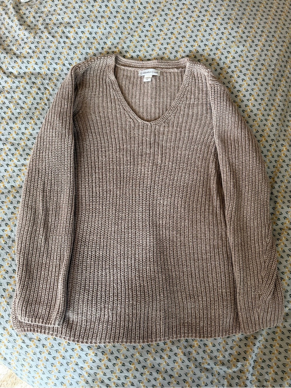 Coldwater Creek Taupe Ribbed V-Neck Sweater